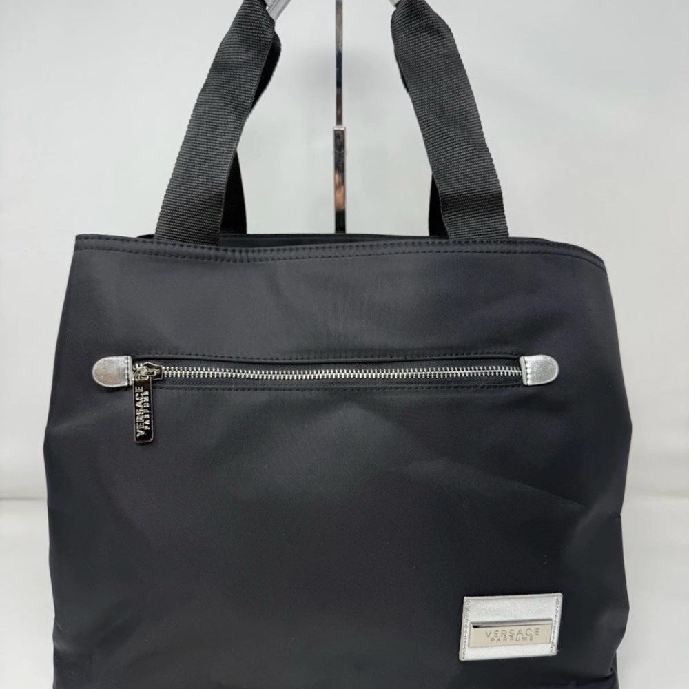 Versace Tote Bag Holdall Weekender Black Metallic Purse Large Handbag Designer